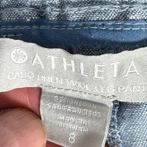 Athleta Cabo 100% Linen Heather Blue Wide Leg Pants Sz 8 - Picture 5 of 7